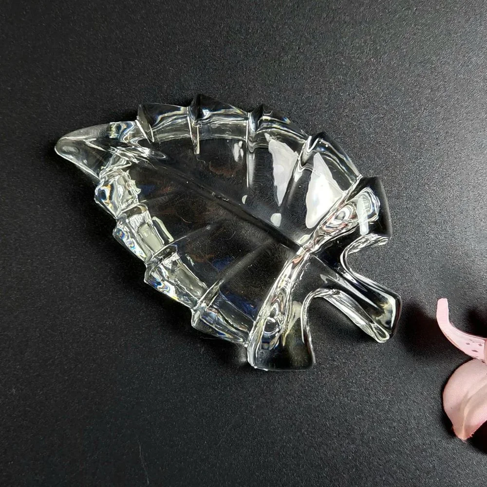 Vintage Crystal Leaf Shaped Ring Dish - 4 1/4